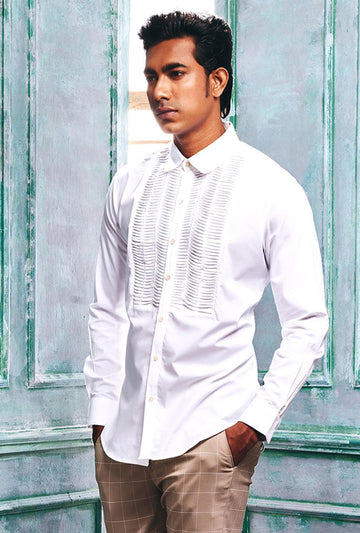 Shirt With Wave Pin-tucks Yoke