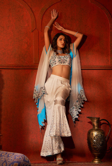 Blouse, Sharara Pants And Cape
