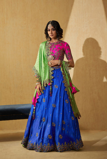 Lehenga With Contrast Blouse and Dupatta