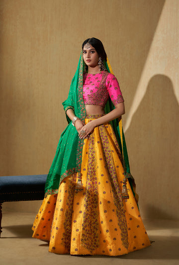 Lehenga With Contrast Blouse And Dupatta