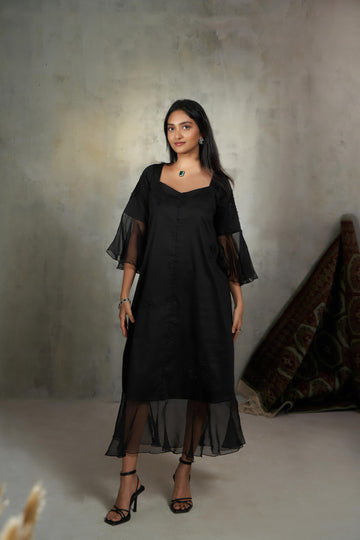 Dress With Cascades Sleeve & Hem Dress