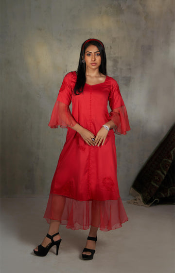 Dress With Cascades Sleeve & Hem Dress
