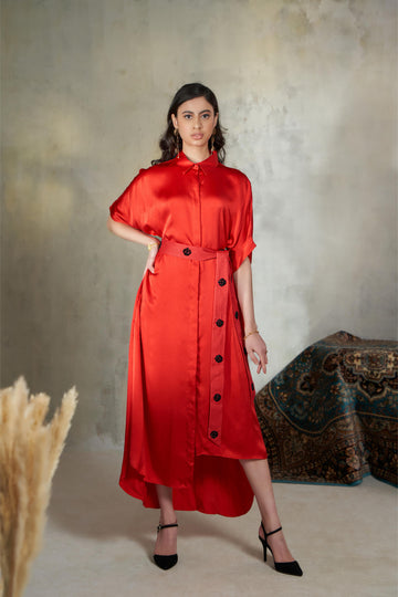 Assymetrical Raglan Shirt With Embroidered Belt