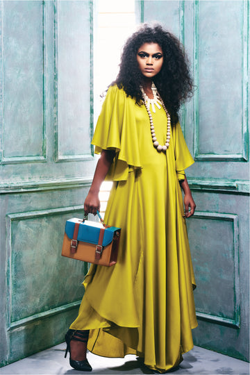 Asymmetrical Gown With Cascade Sleeve
