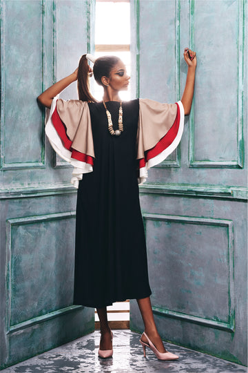 Dress With Multi Colour Cascade Sleeves
