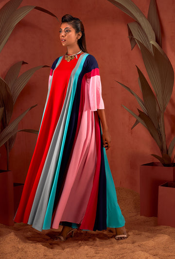 Multicolor Panelled Chromatic Gown