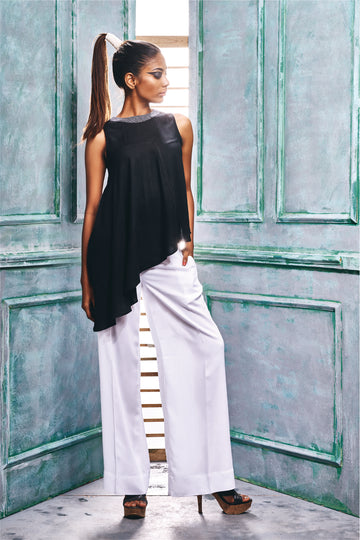 Sleeveless Top With Asymmetric Ruffle Hem