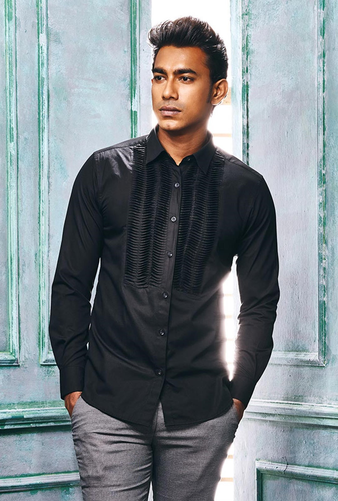 Shirt With Wave Pin-tucks Yoke