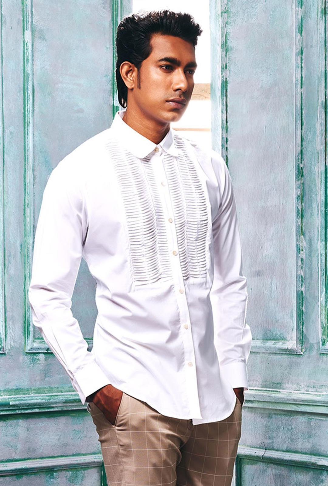 Shirt With Wave Pin-tucks Yoke