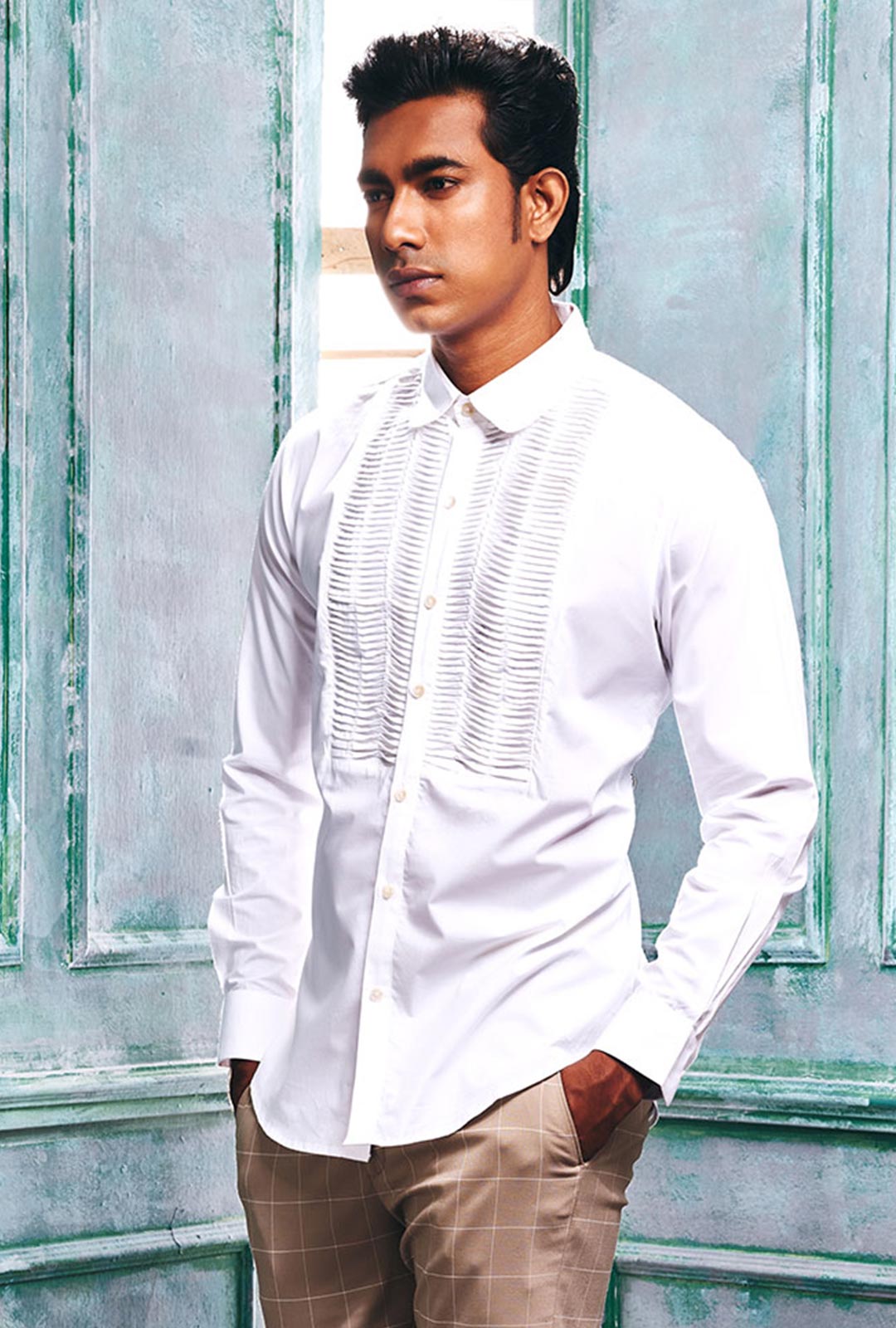Shirt With Wave Pin-tucks Yoke
