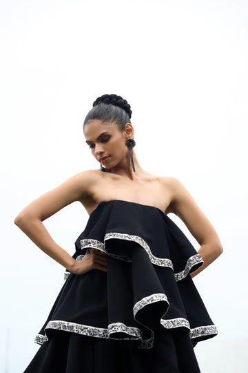 Obsidian Black Asymmetrical Layered Dress
