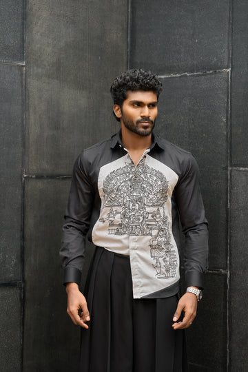 Obsidian Black - Grey Temple Motif Shirt