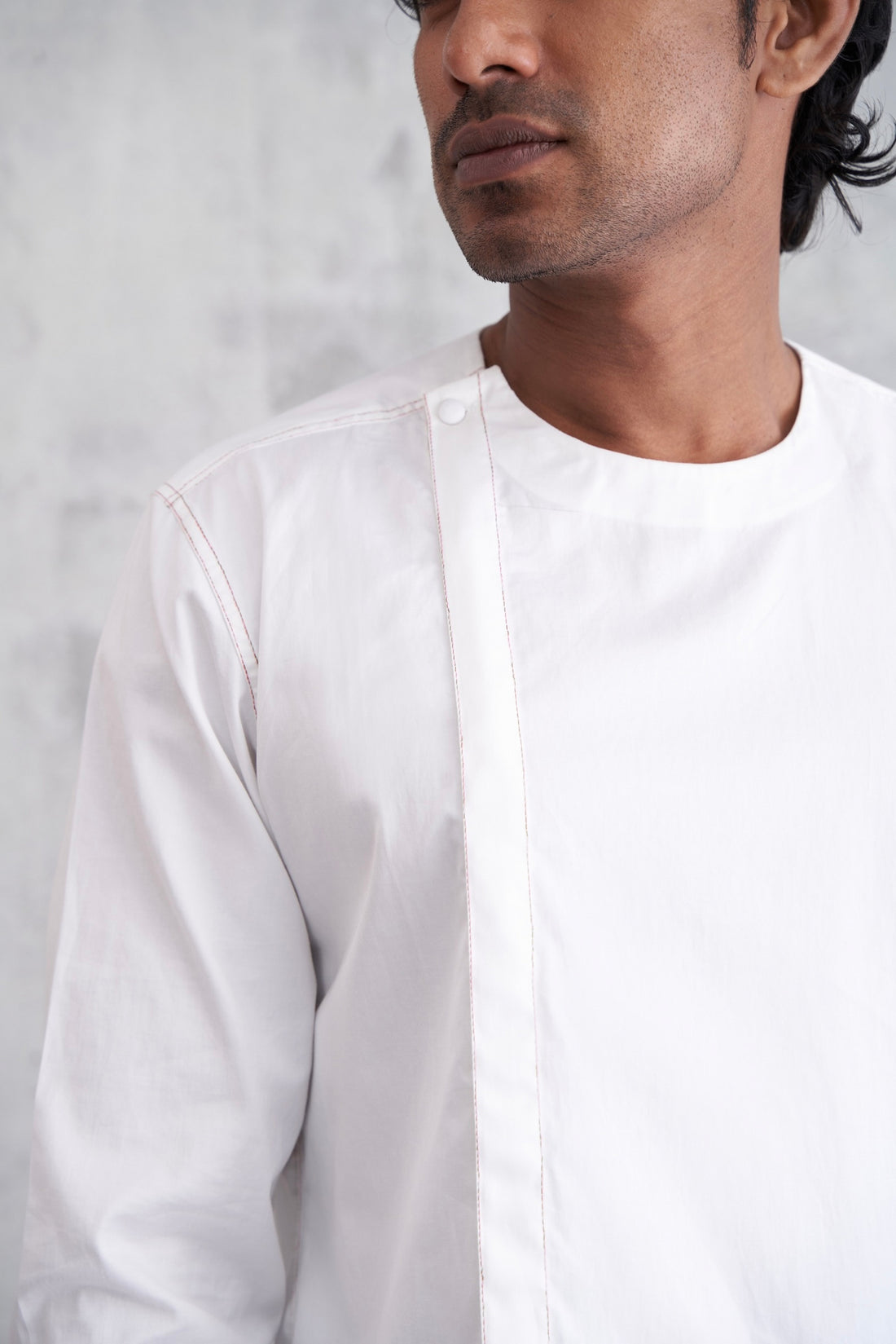 Round Neck Shirt With Asymmetrical Placket