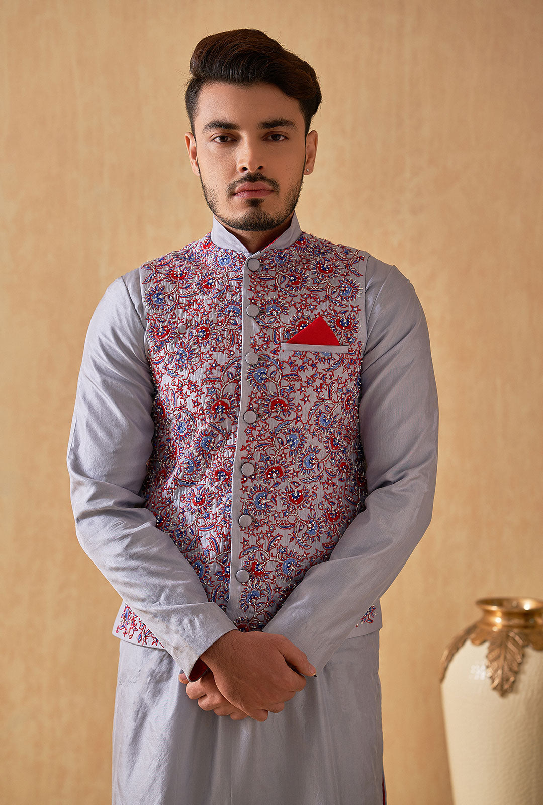 Embroidered  Nehru Jacket Kurta Set