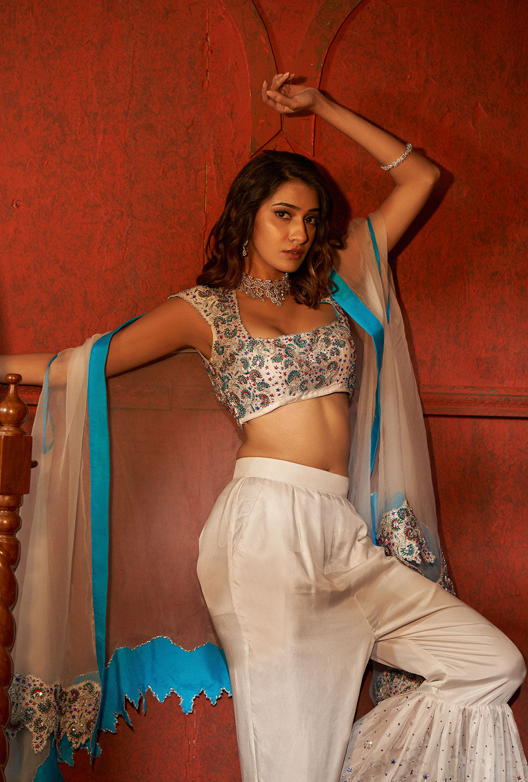 Blouse, Sharara Pants And Cape