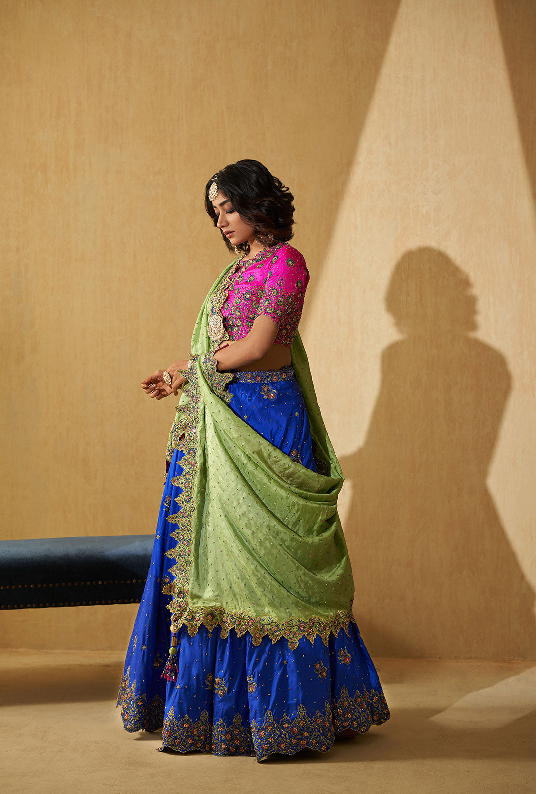 Lehenga With Contrast Blouse and Dupatta