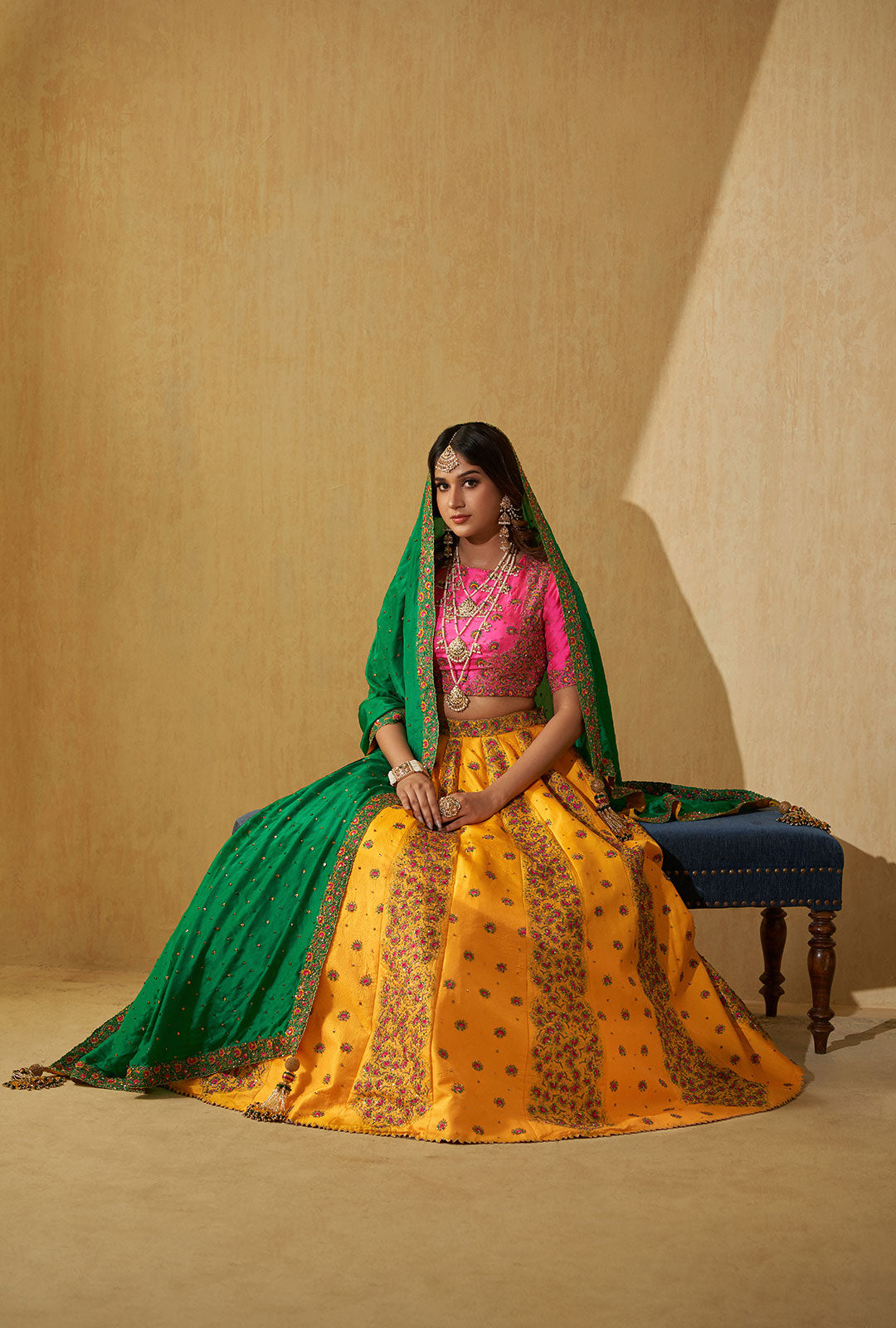 Lehenga With Contrast Blouse And Dupatta