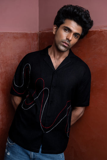 Black Shirt With Red & White Strings (S2)