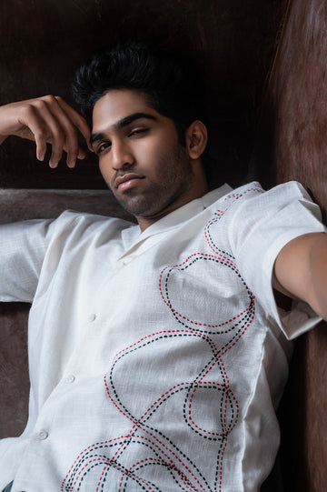 White Shirt With Red & Black Strings (S1)