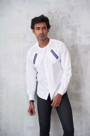 Round Neck Shirt With Turkish Inlay Detail