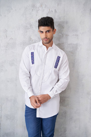 Asymmetric Yoke Shirt With Turkish Inlay Detail