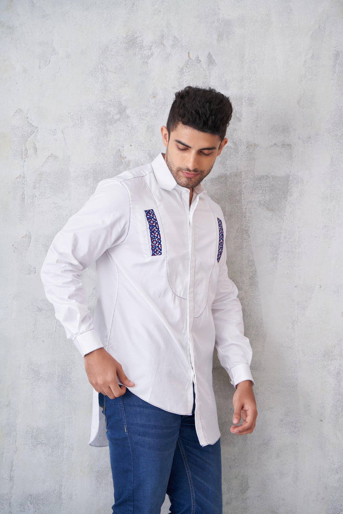 Asymmetric Yoke Shirt With Turkish Inlay Detail