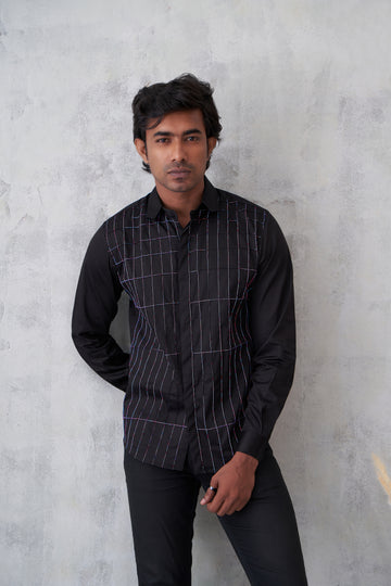 Shirt With Contrast Asymmetrical Square Pintucks
