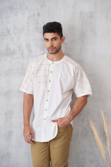 Off-White Square Pintucked Asymmetrical Raglan Shirt