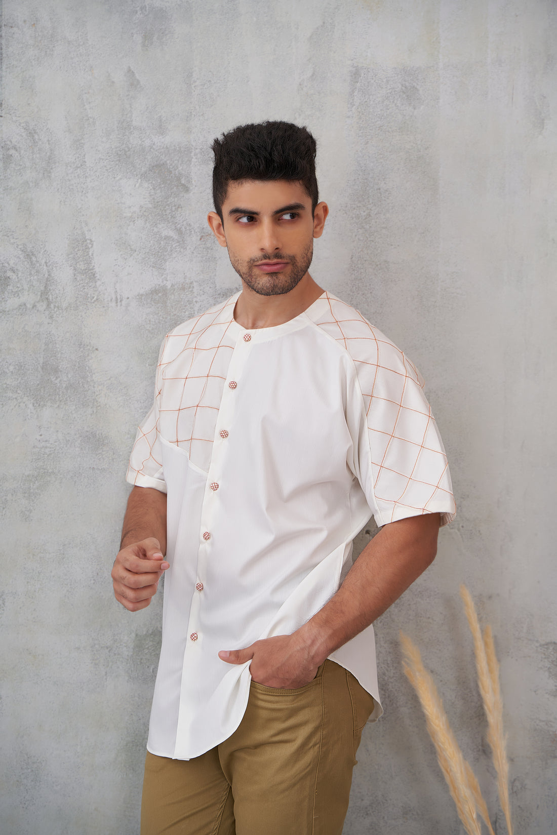 Off-White Square Pintucked Asymmetrical Raglan Shirt