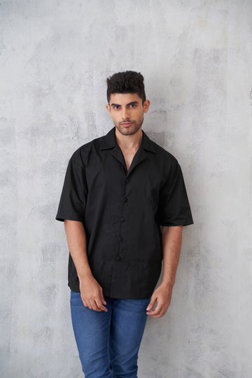 Cuban Collar Oversized Shirt Embroidered With Turkish Motifs