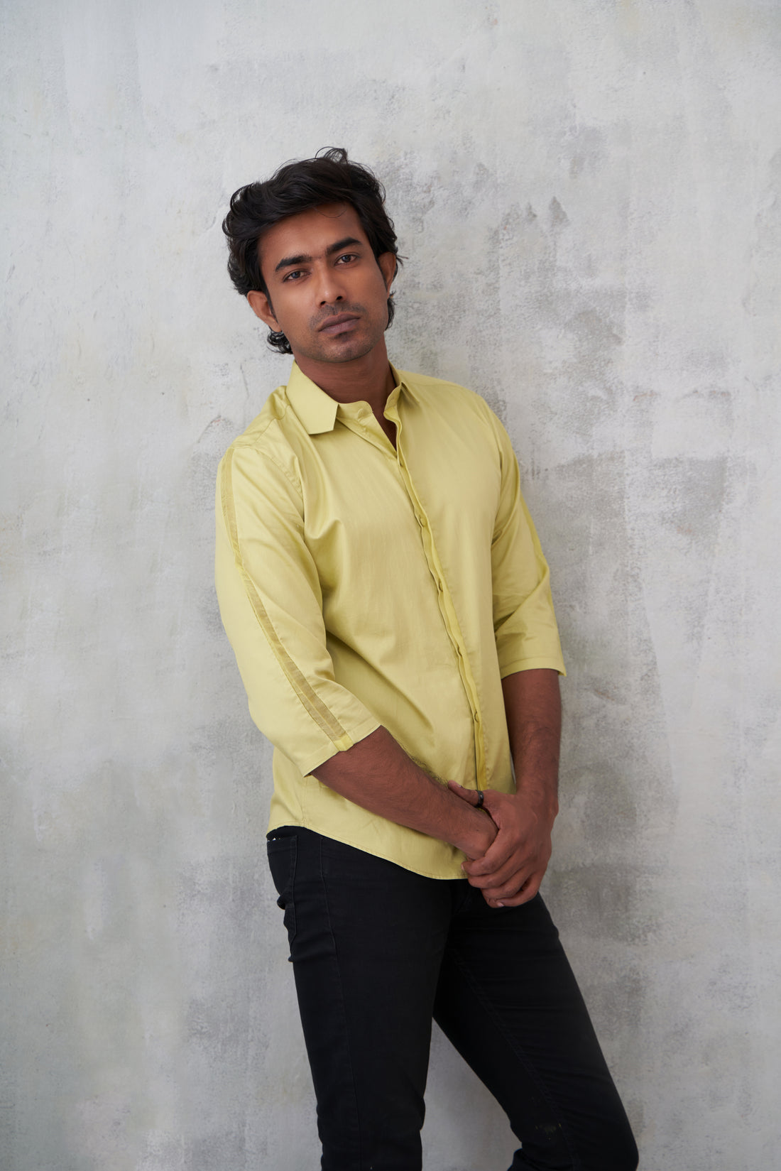Chartreuse Green Shirt With Silk Organza Patch