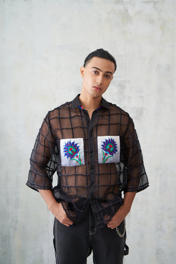Square Pintucked Silk Organza Shirt With Turkish Patch
