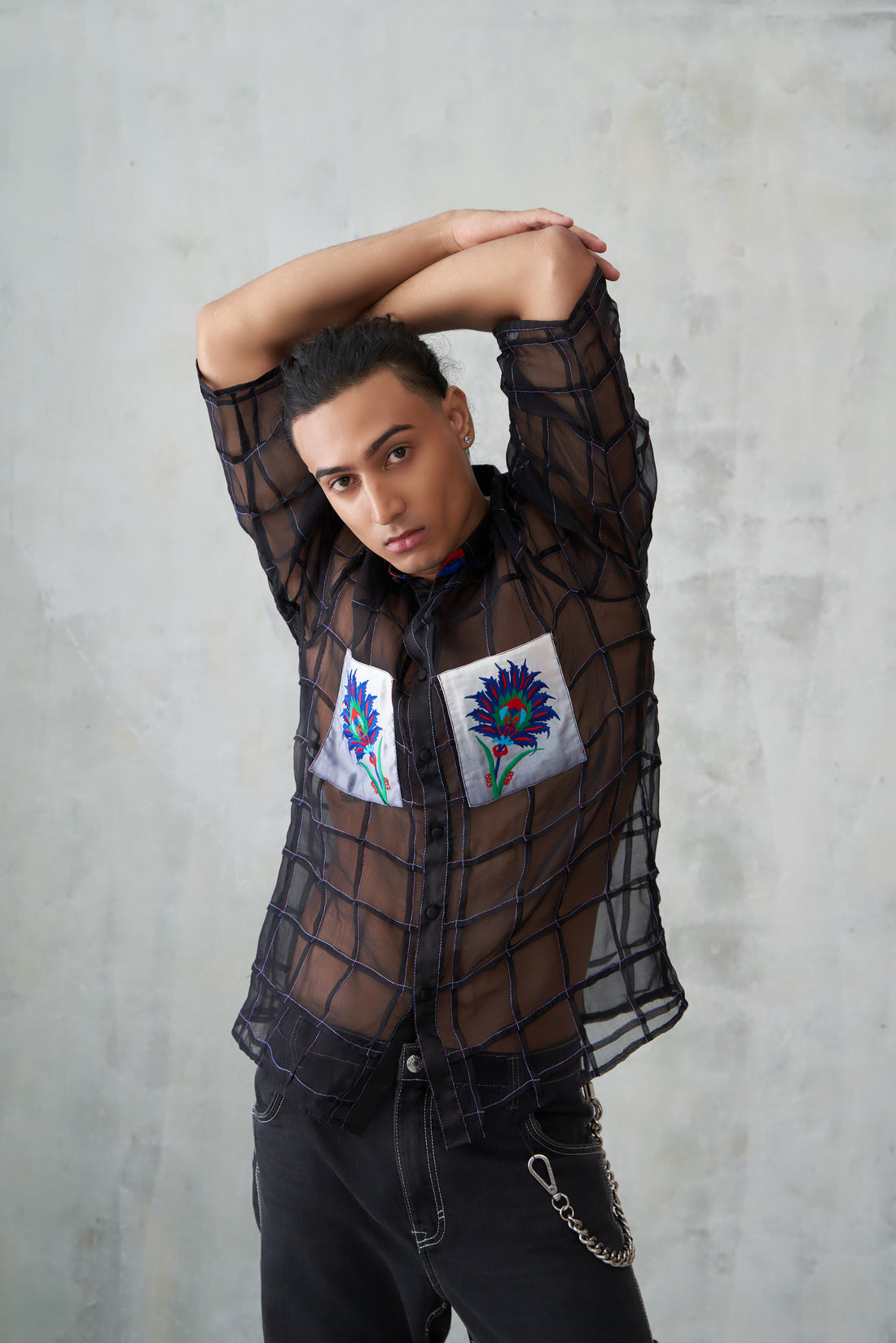 Square Pintucked Silk Organza Shirt With Turkish Patch