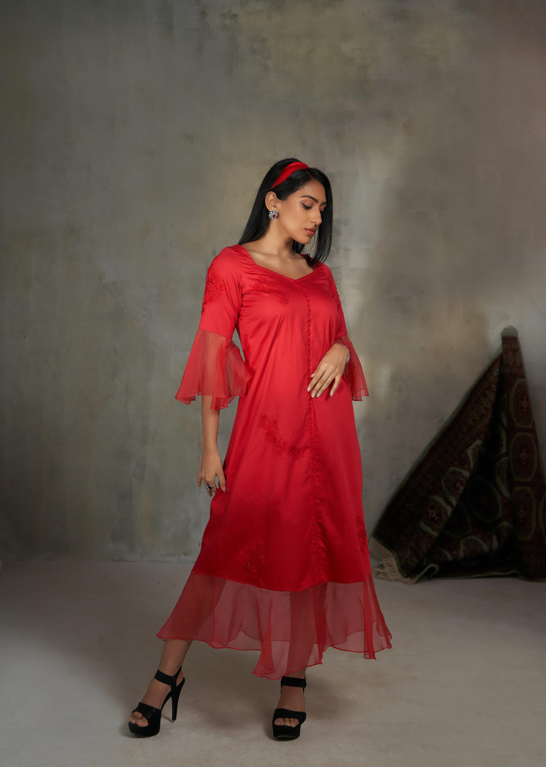 Dress With Cascades Sleeve & Hem Dress