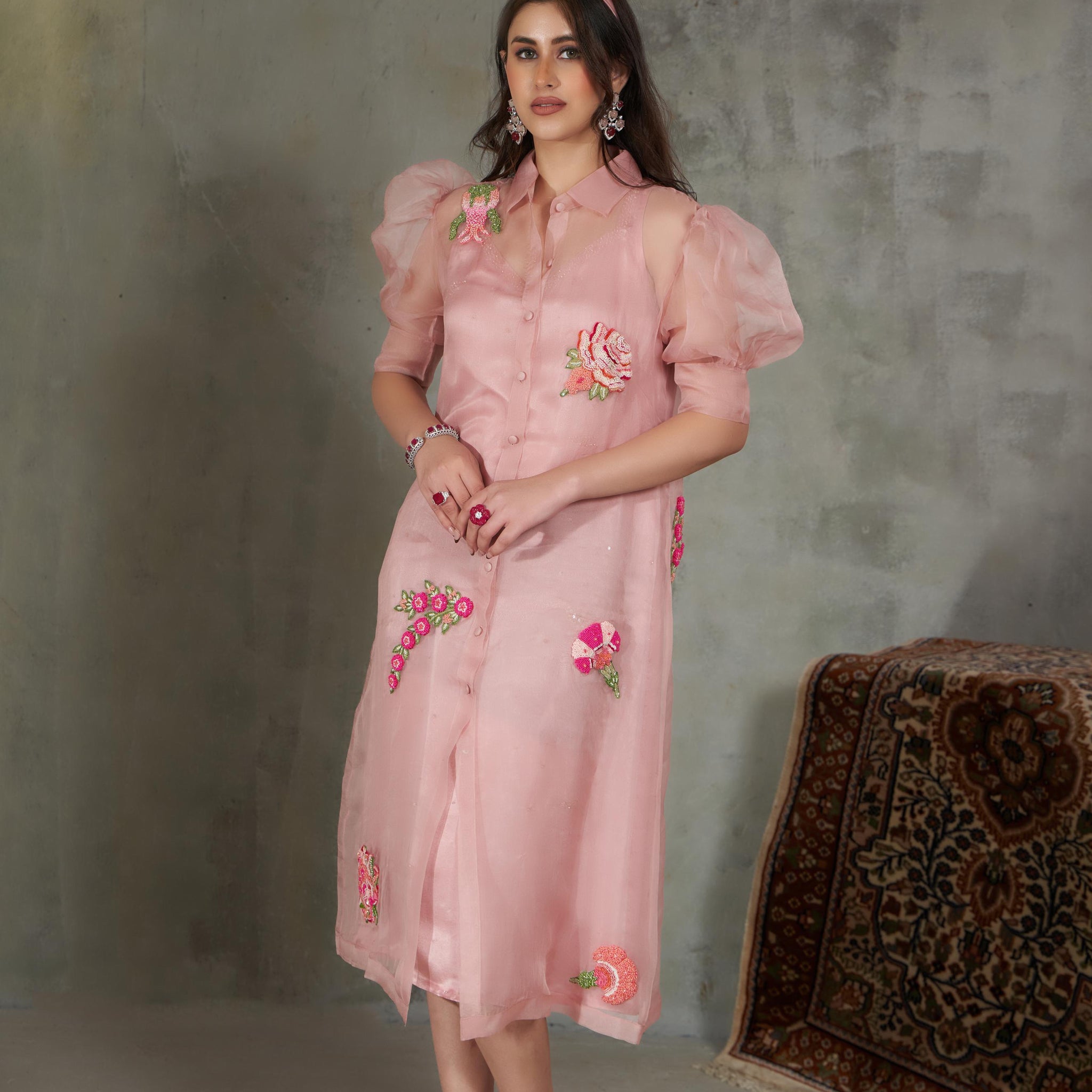 Organza Shirt Dress with Slip