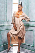 Front view of an asymmetric hem kurta style dress.