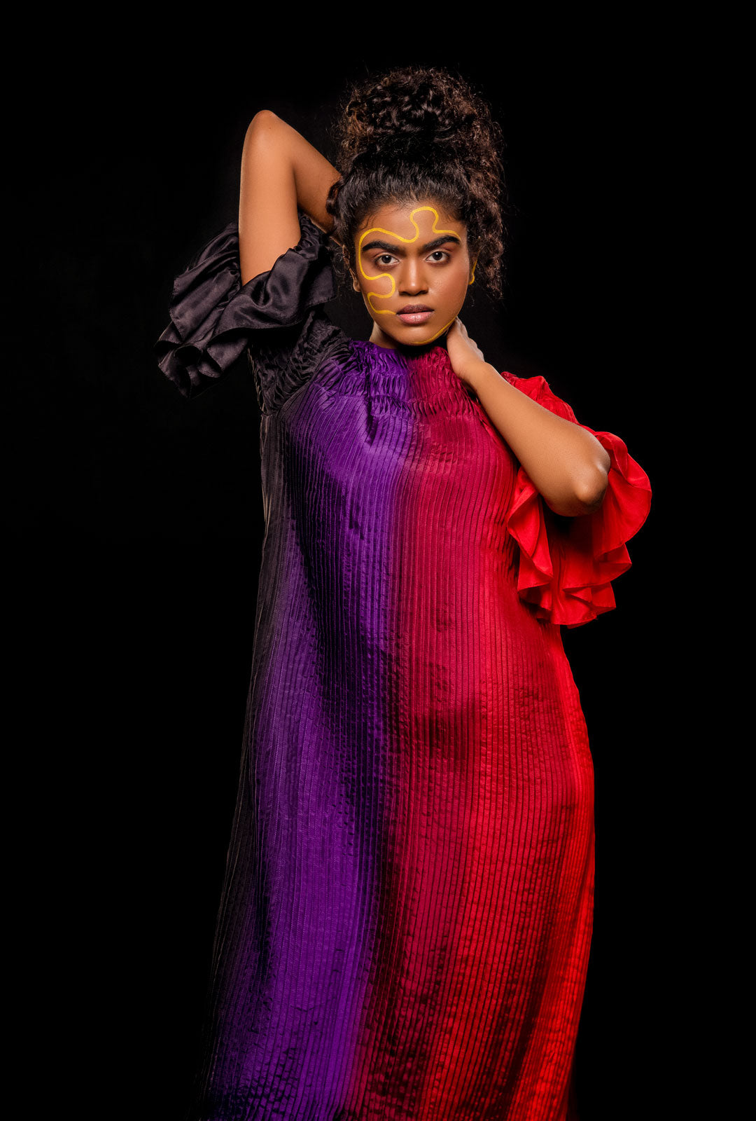 Ombré Pintucked Dress With Ruffle Hem