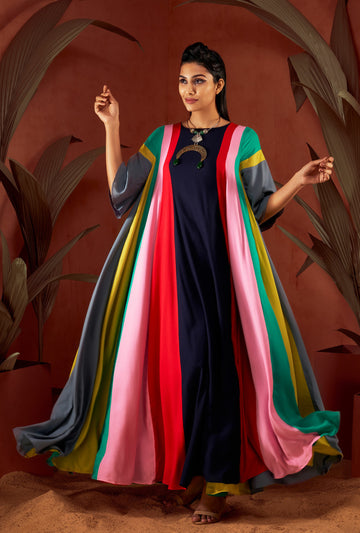 Multicolor Panelled Chromatic Gown
