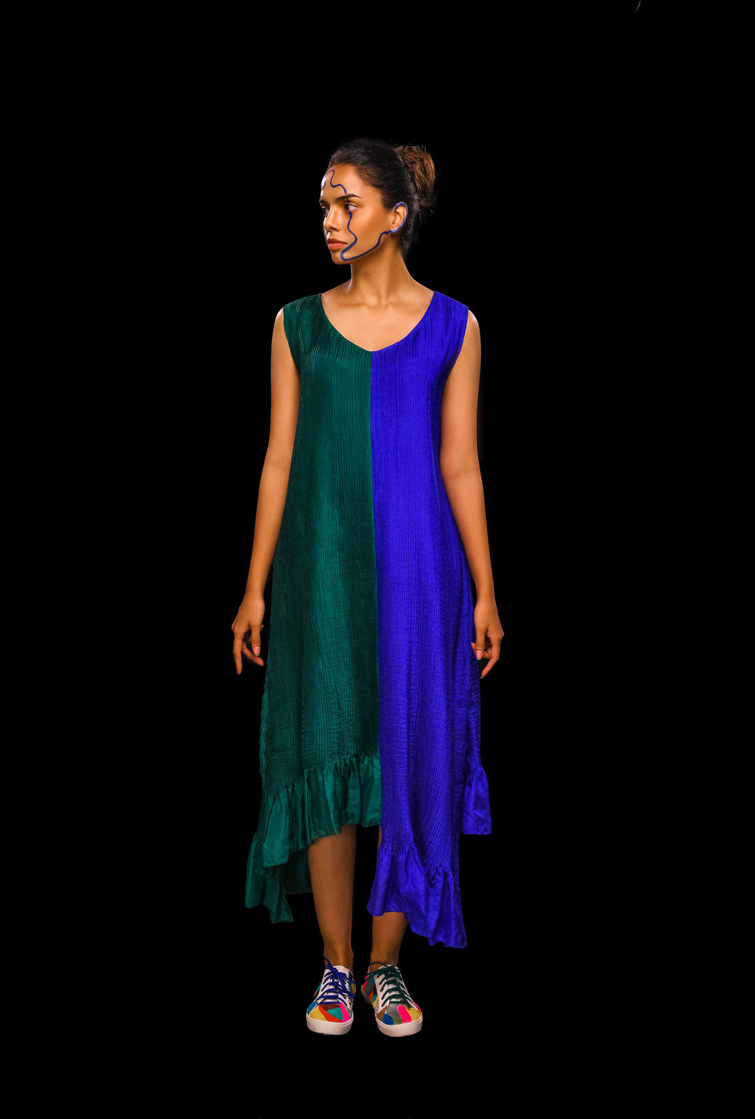 Pin-tucked Colour Block Dress