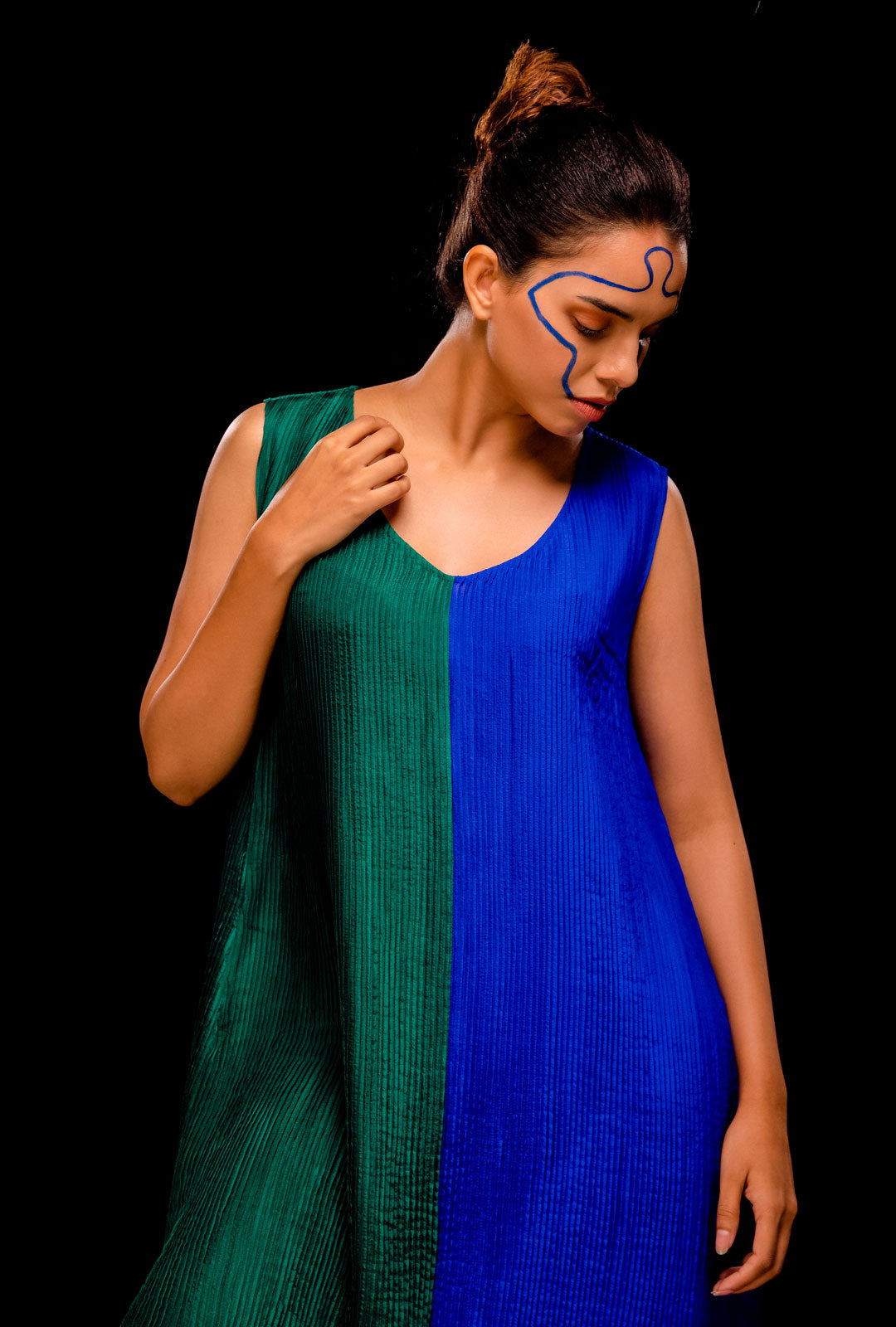 Pin-tucked Colour Block Dress