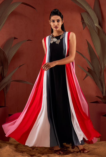 Multicolor Panelled Chromatic Sleeveless Gown