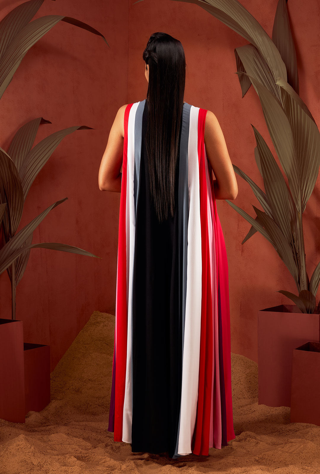 Multicolor Panelled Chromatic Sleeveless Gown