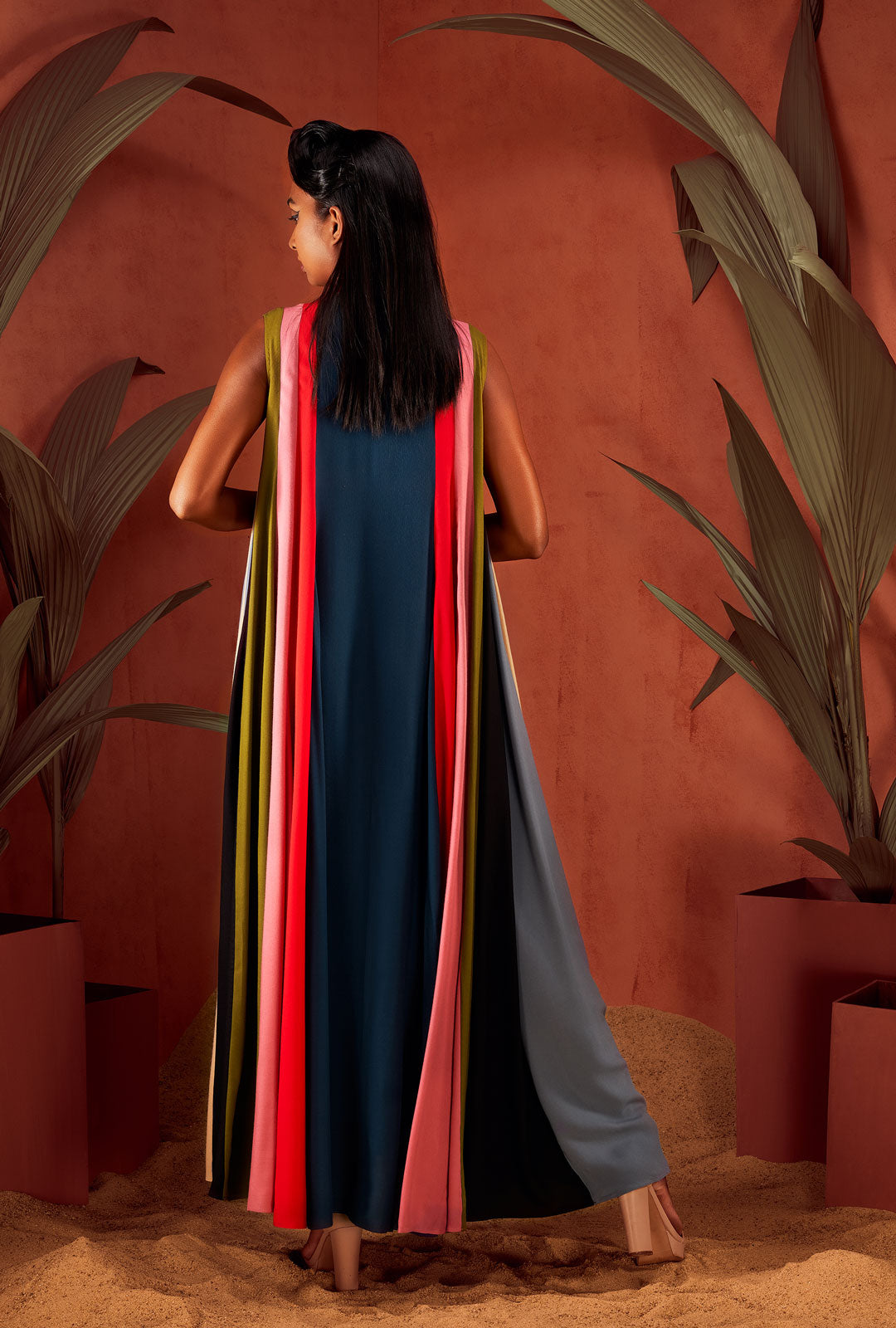 Multicolor Panelled Chromatic Sleeveless Gown
