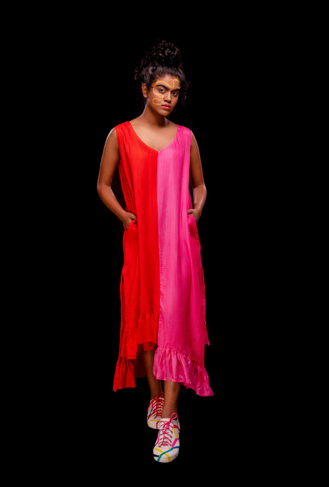 Pin-tucked Colour Block Dress
