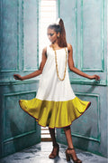 Front view of the Sleeveless Flapper Style Dress With a Flared Hem.