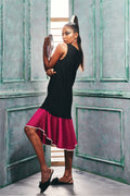 Back view of the sleeveless flapper style dress with a flared hem.