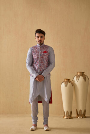 EMBROIDERED NEHRU JACKET KURTA  SET