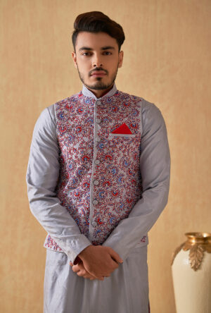 EMBROIDERED NEHRU JACKET KURTA  SET